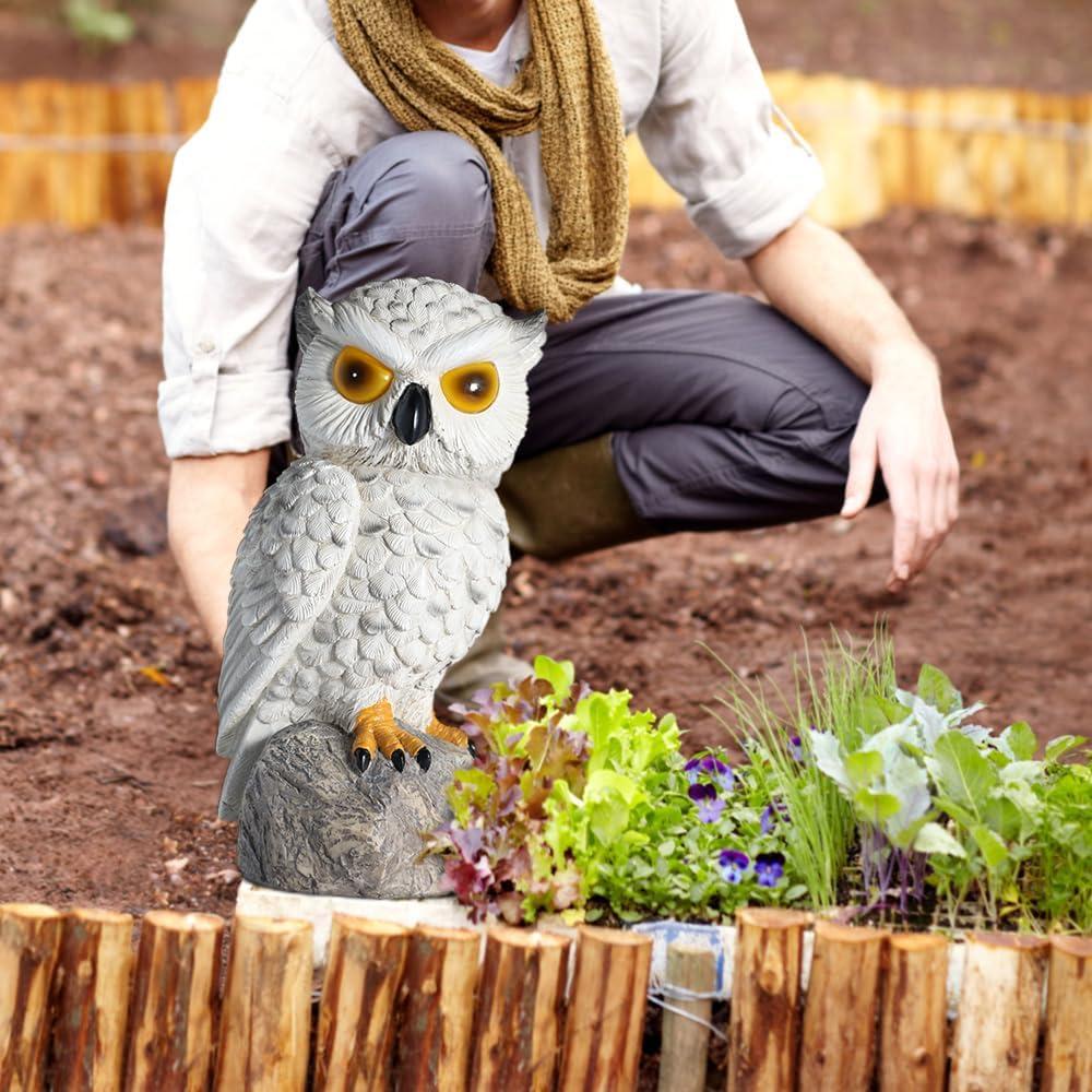 Búho Falso Decoy LED Solar YJ 25.4cm Resina IP66