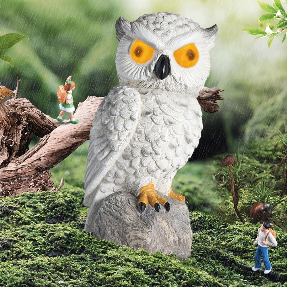 Búho Falso Decoy LED Solar YJ 25.4cm Resina IP66