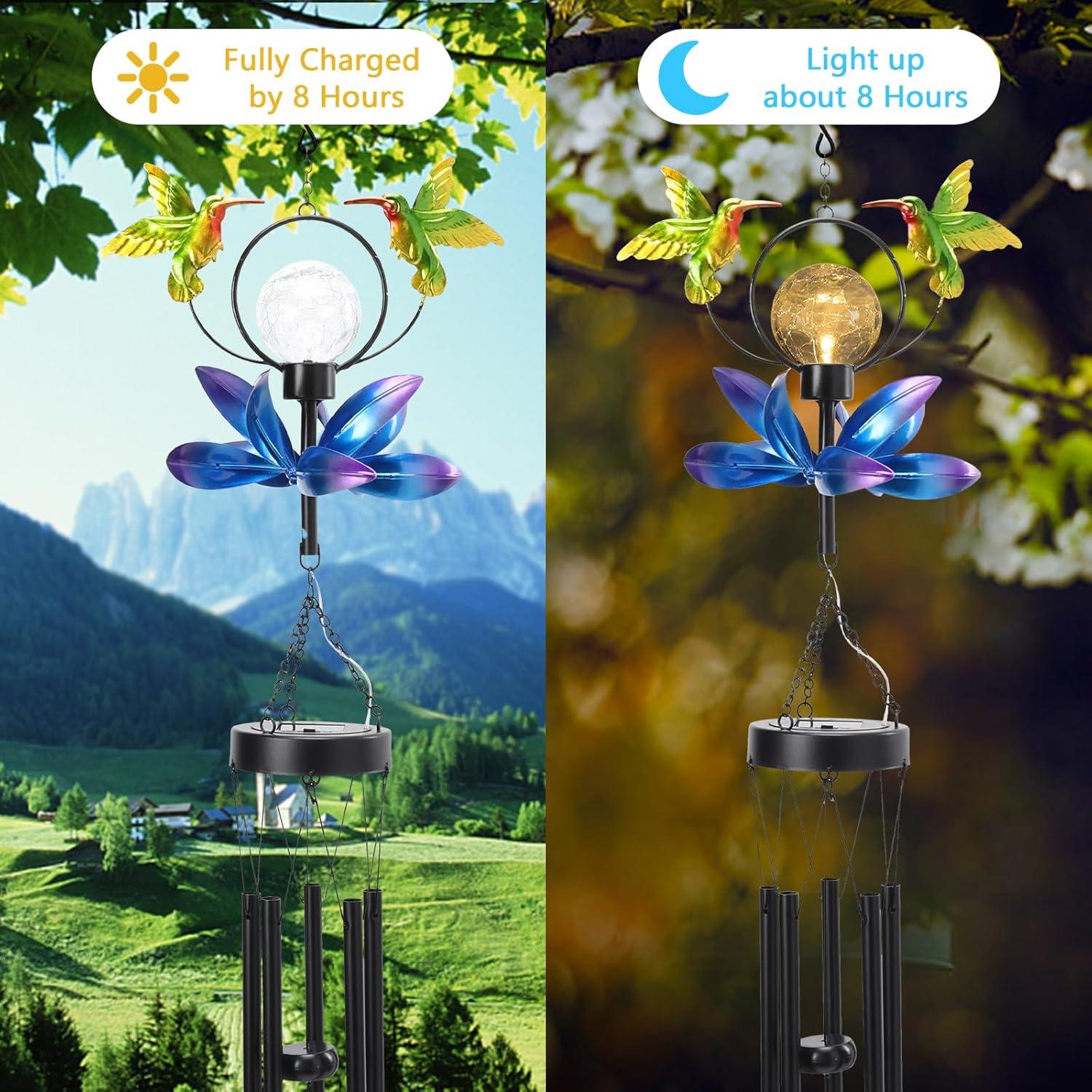 Campanas de Viento Solares Taman Colibrí 89 cm para Jardín