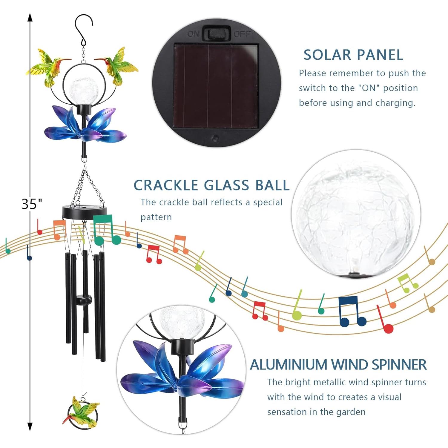 Campanas de Viento Solares Taman Colibrí 89 cm para Jardín
