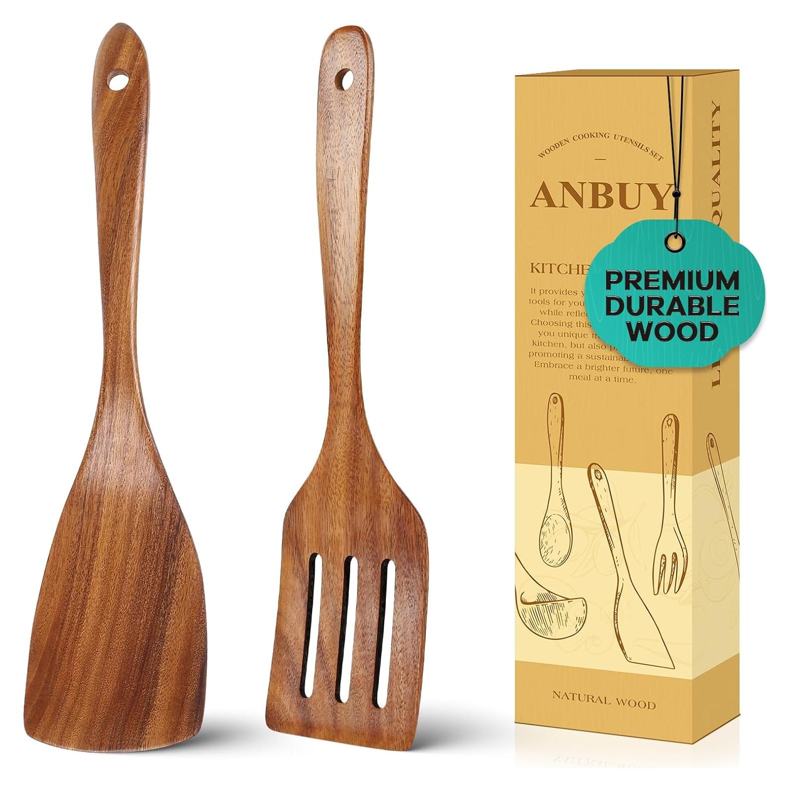 Juego de Espátulas de Madera ANBUY 2 Piezas Teca