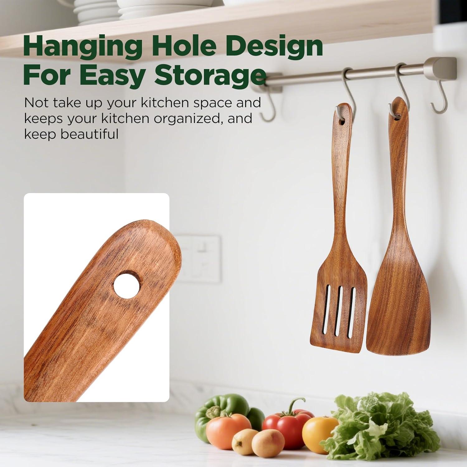 Juego de Espátulas de Madera ANBUY 2 Piezas Teca