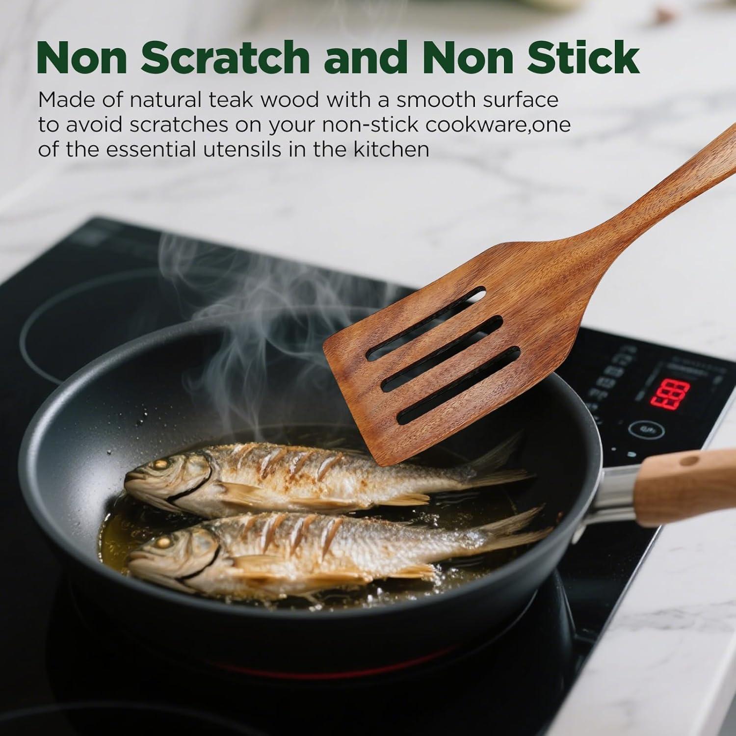 Juego de Espátulas de Madera ANBUY 2 Piezas Teca