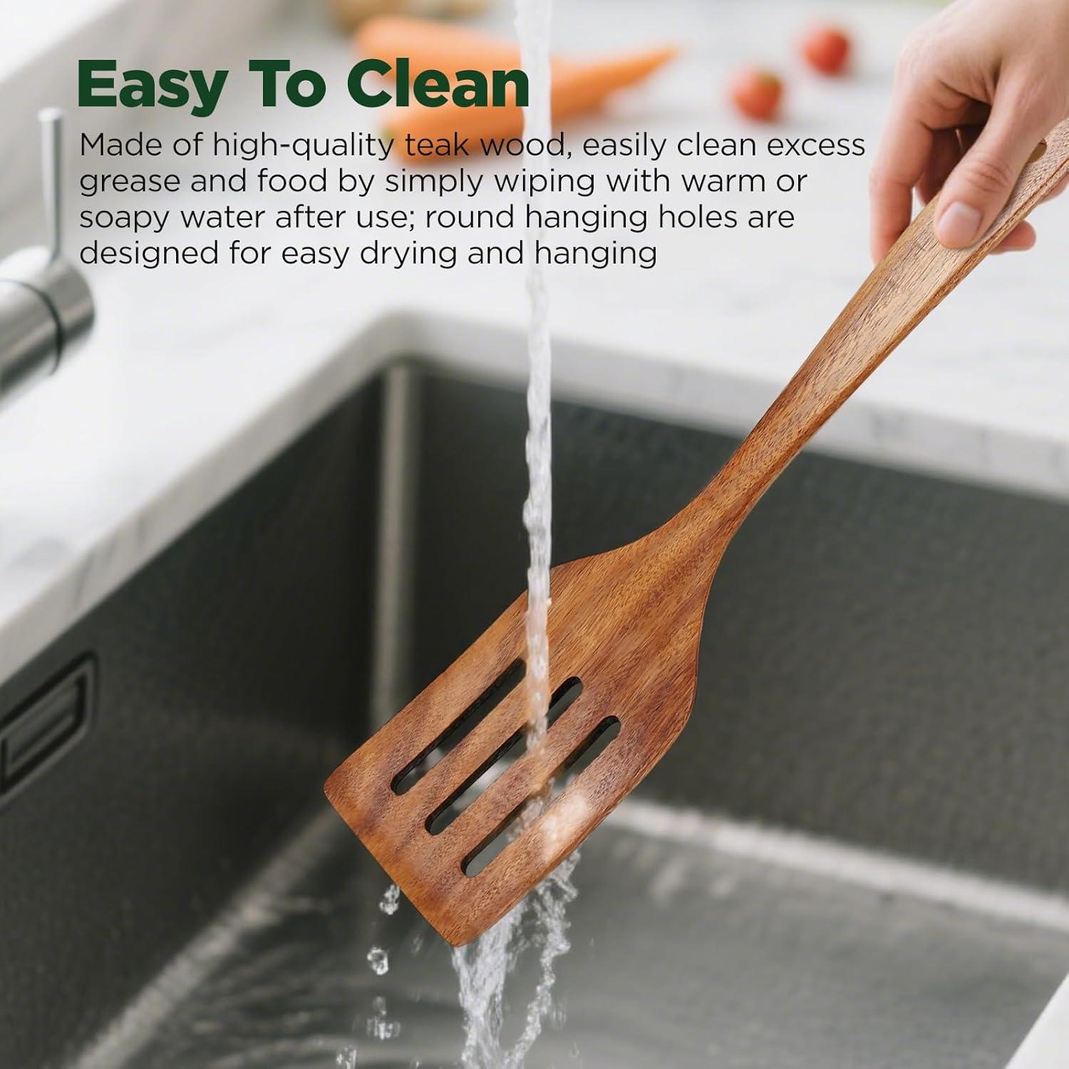 Juego de Espátulas de Madera ANBUY 2 Piezas Teca