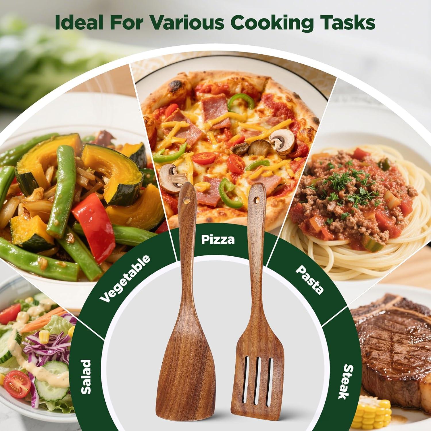 Juego de Espátulas de Madera ANBUY 2 Piezas Teca