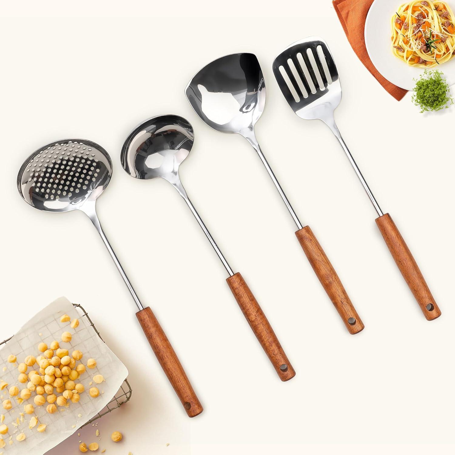 Juego de Utensilios de Cocina FJNATINH Acero Inoxidable 4 Piezas