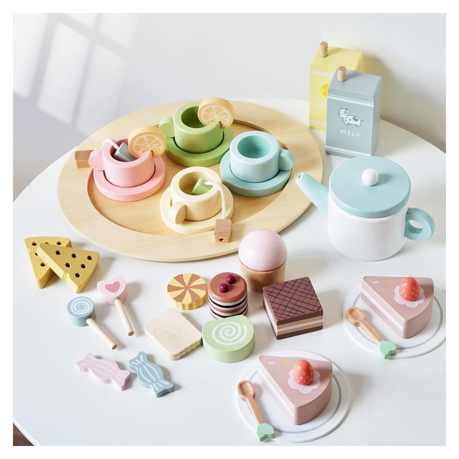 Juego de Té de Madera Smartwo 34 Piezas para Niños 3-5 Años