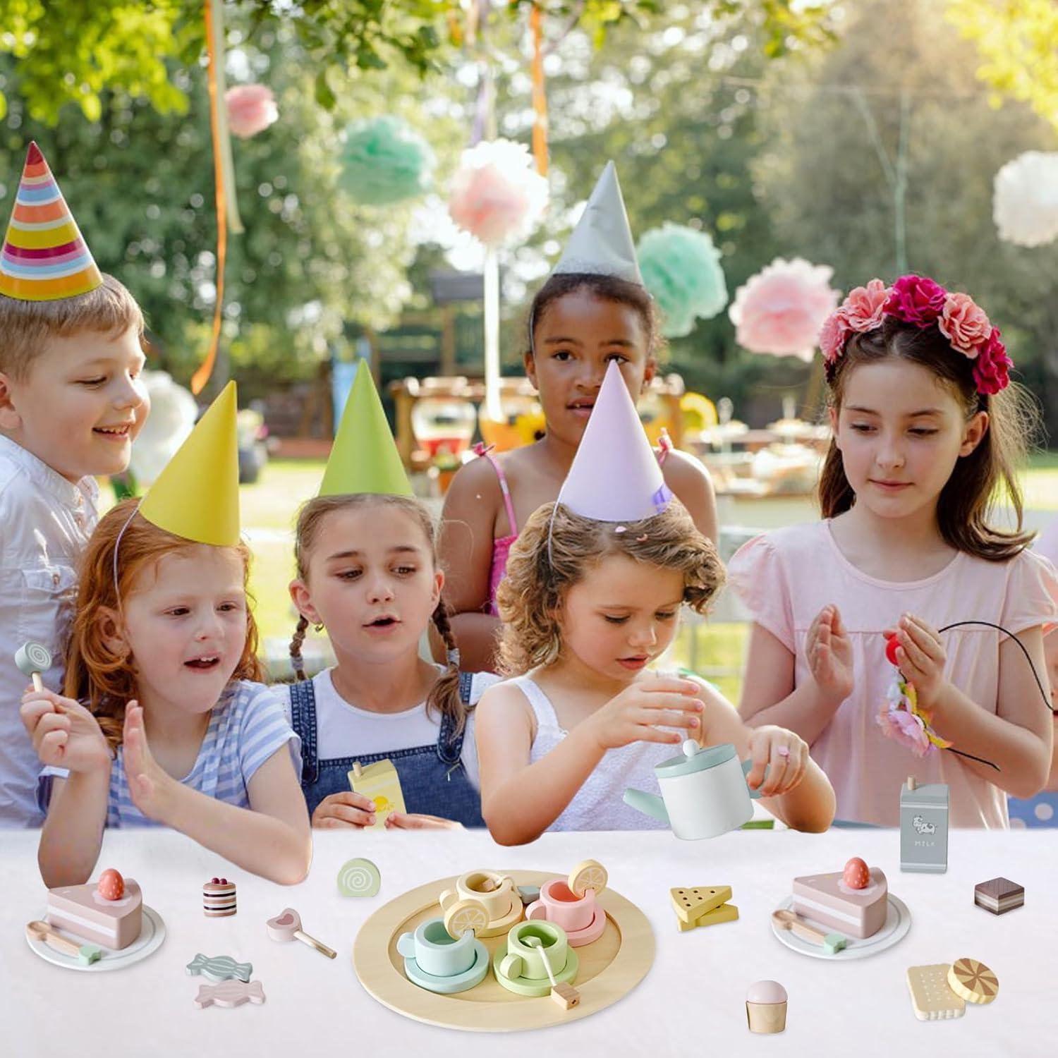 Juego de Té de Madera Smartwo 34 Piezas para Niños 3-5 Años