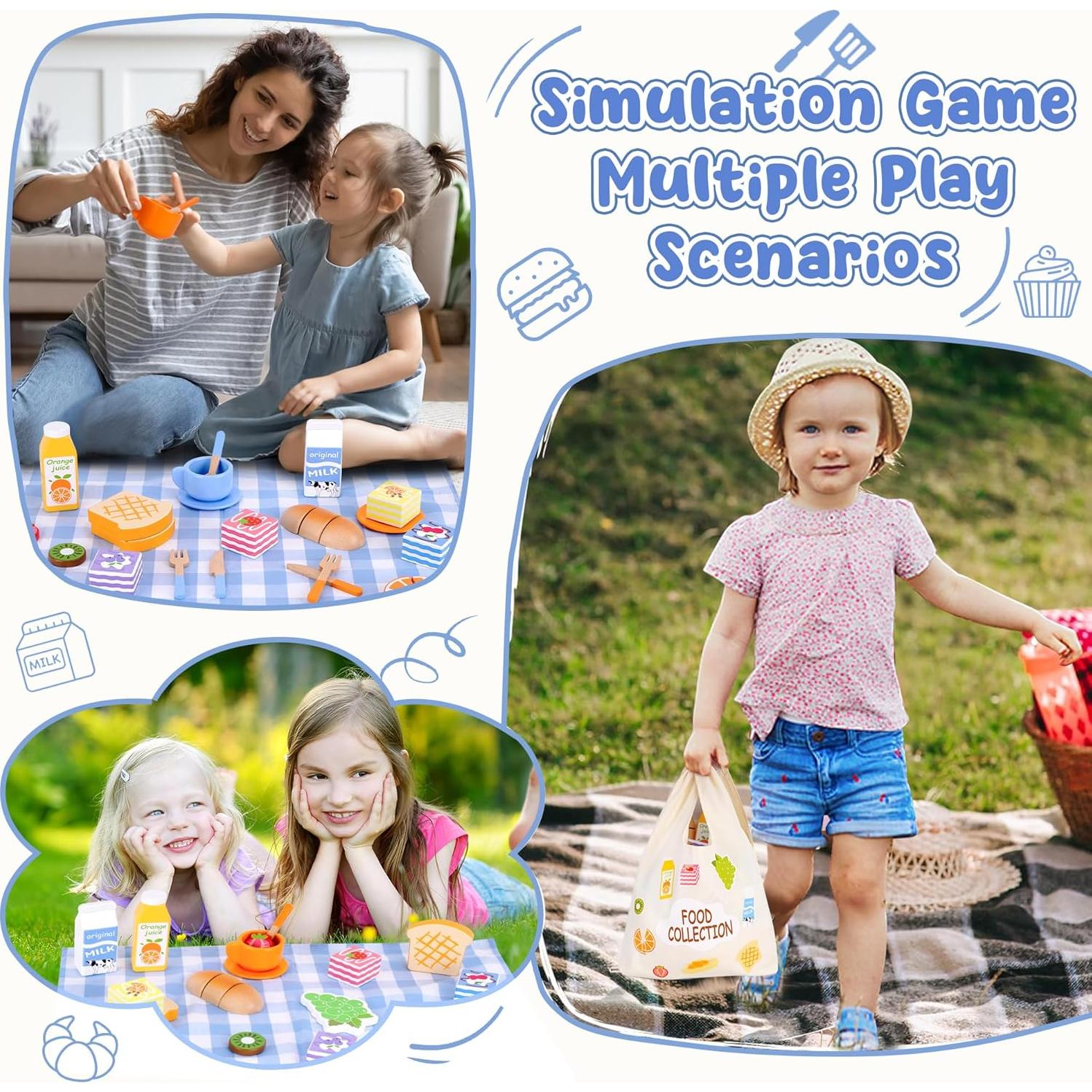 Juego de Picnic de Madera Melofaver para Niños 1-5 Años