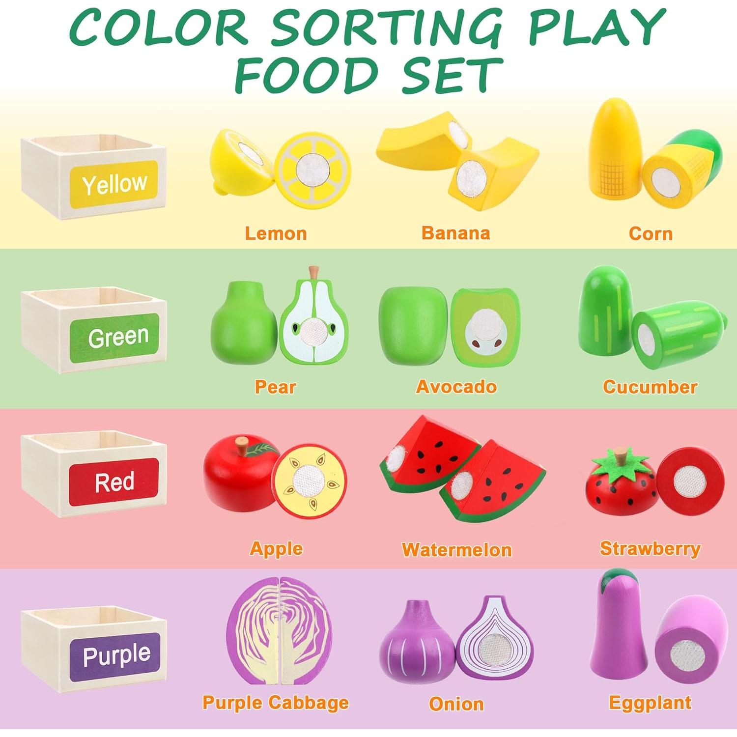 Conjunto de Comida de Madera MerryPony - 34 Piezas Educativas