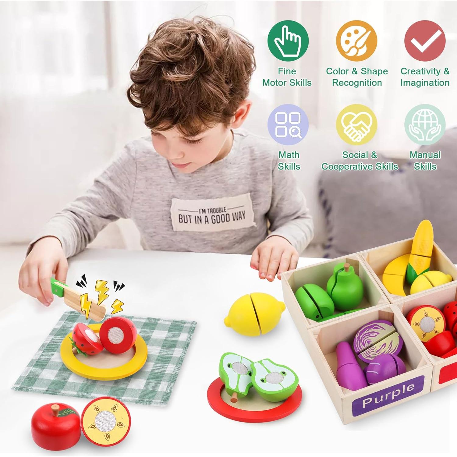 Conjunto de Comida de Madera MerryPony - 34 Piezas Educativas