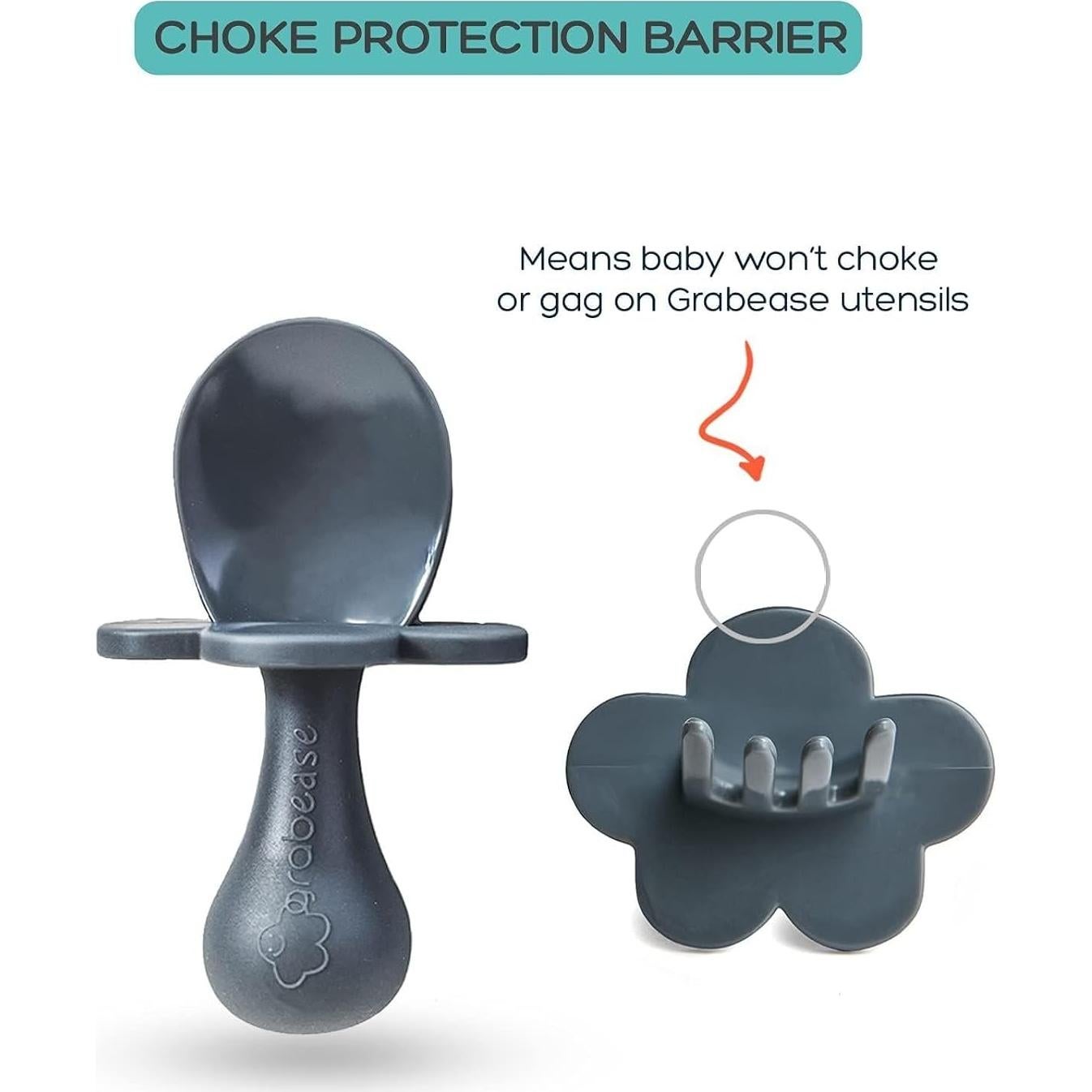 Juego de Cubiertos Grabease para Bebés - Cuchara y Tenedor Gris