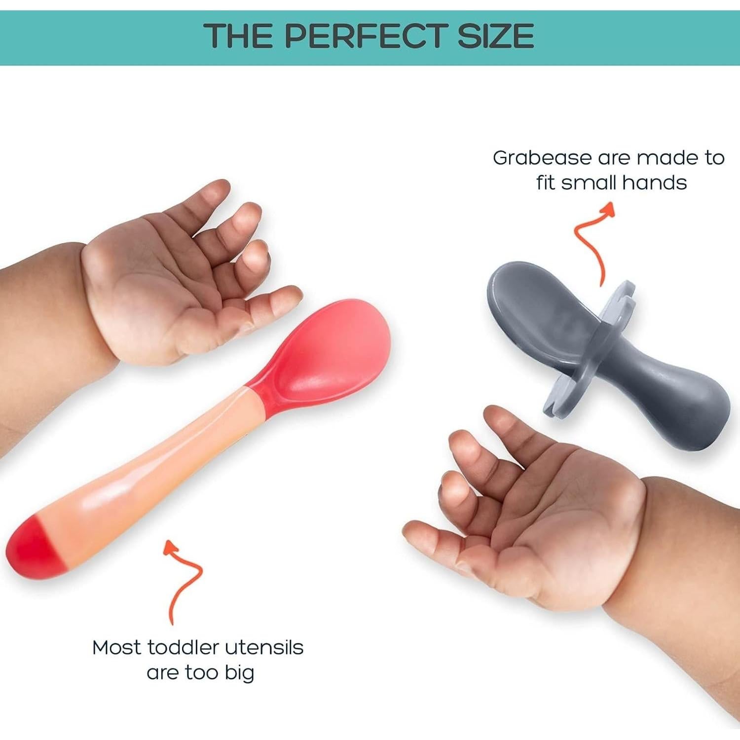 Juego de Cubiertos Grabease para Bebés - Cuchara y Tenedor Gris
