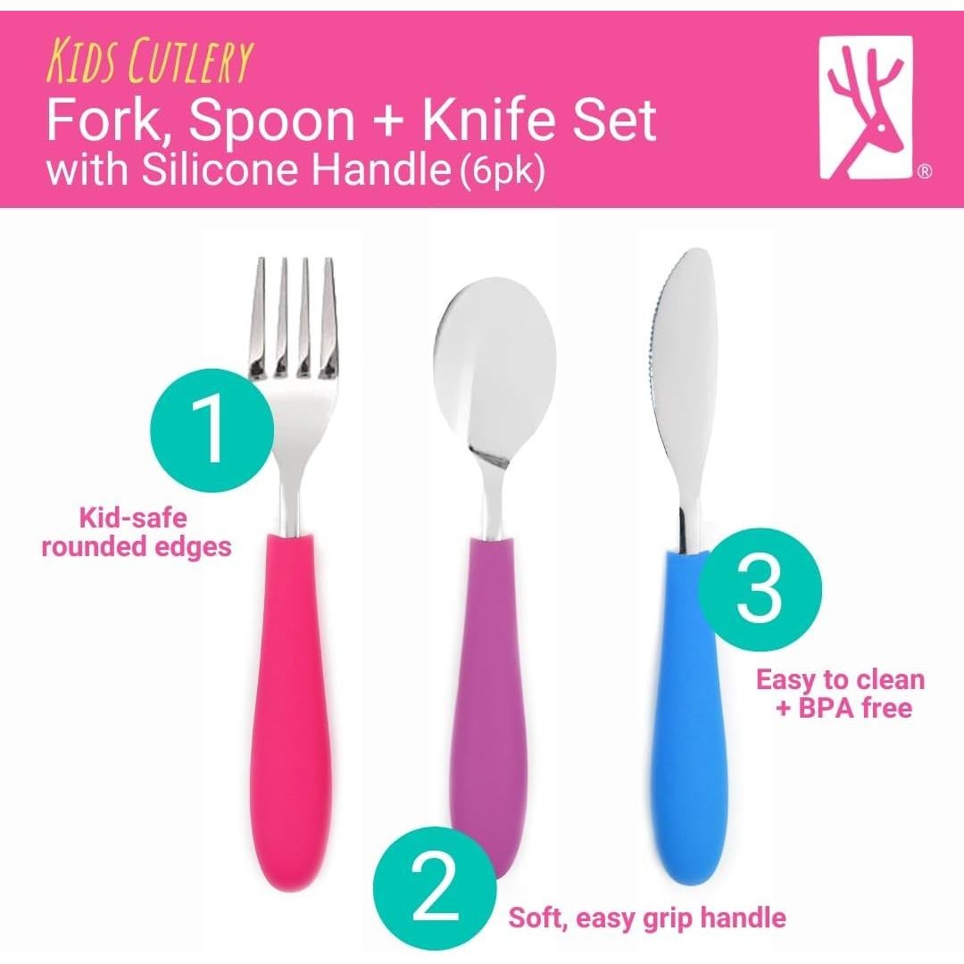 Cubiertos para Niños Elk y Amigos - 6 Piezas con Mango de Silicona