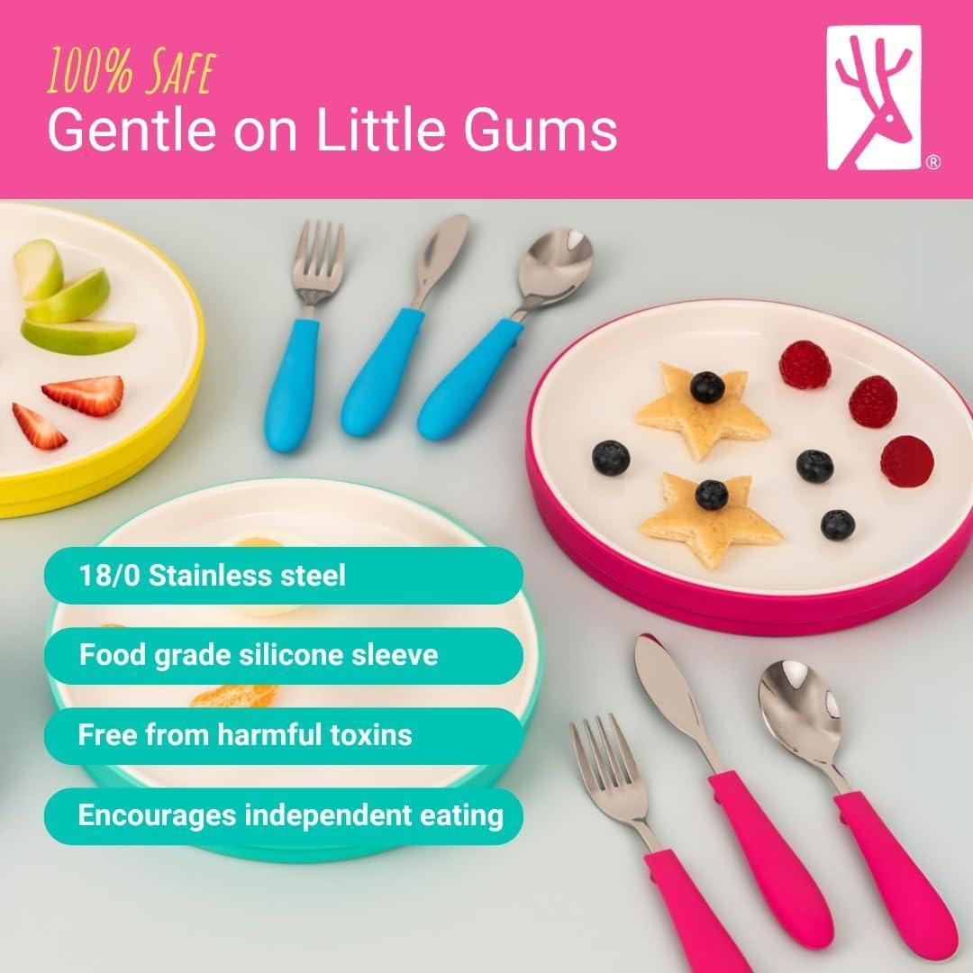 Cubiertos para Niños Elk y Amigos - 6 Piezas con Mango de Silicona