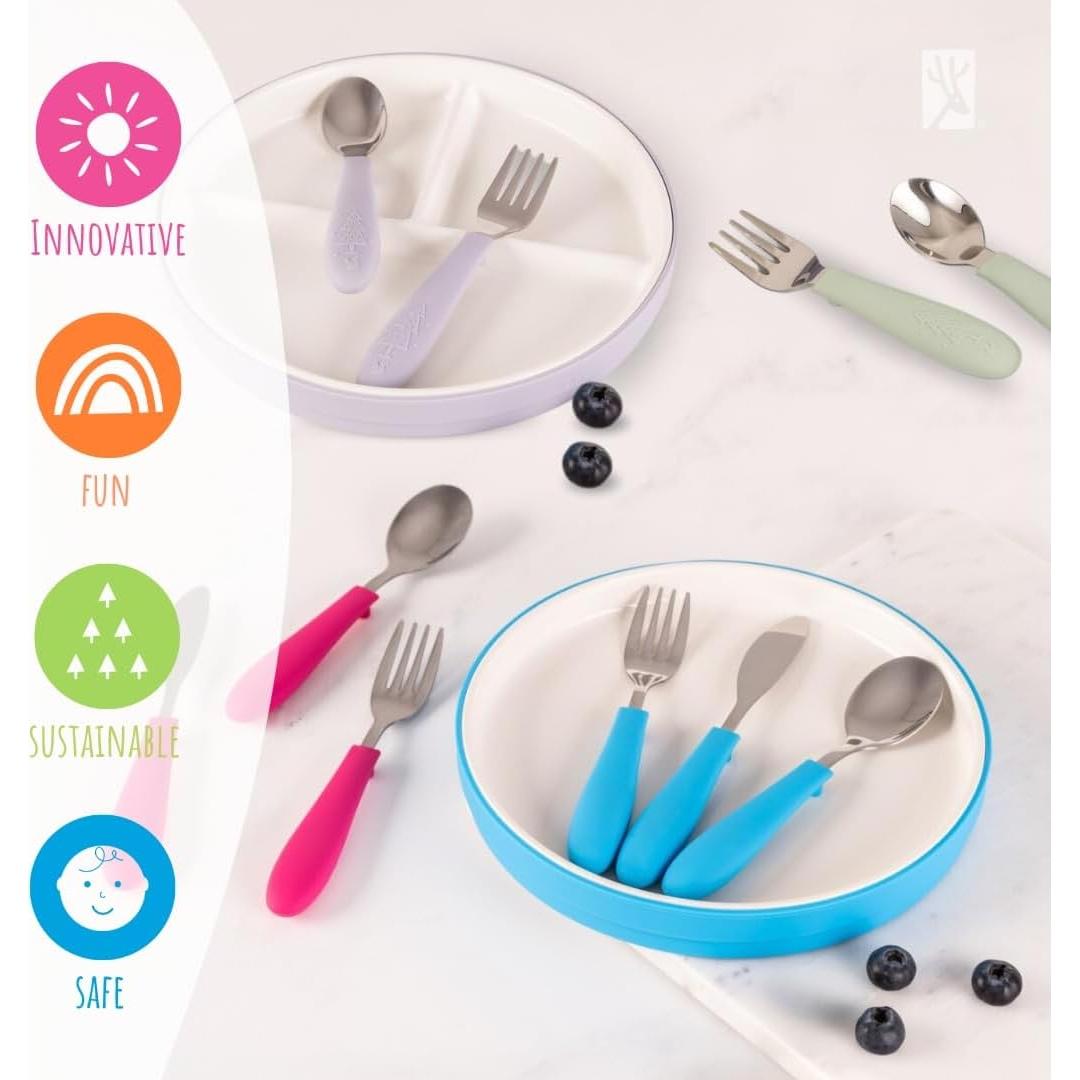 Cubiertos para Niños Elk y Amigos - 6 Piezas con Mango de Silicona