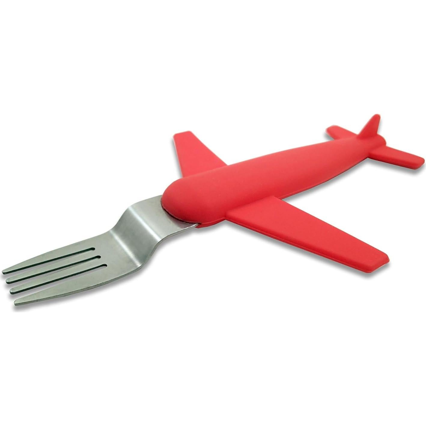 Juego de Tenedor y Cuchara de Avión para Niños - Acero Inoxidable y Silicona
