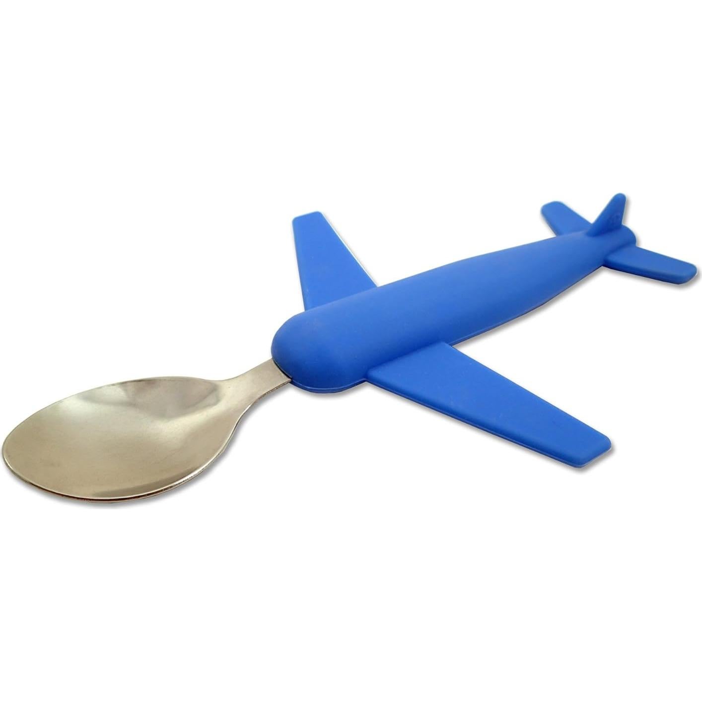 Juego de Tenedor y Cuchara de Avión para Niños - Acero Inoxidable y Silicona