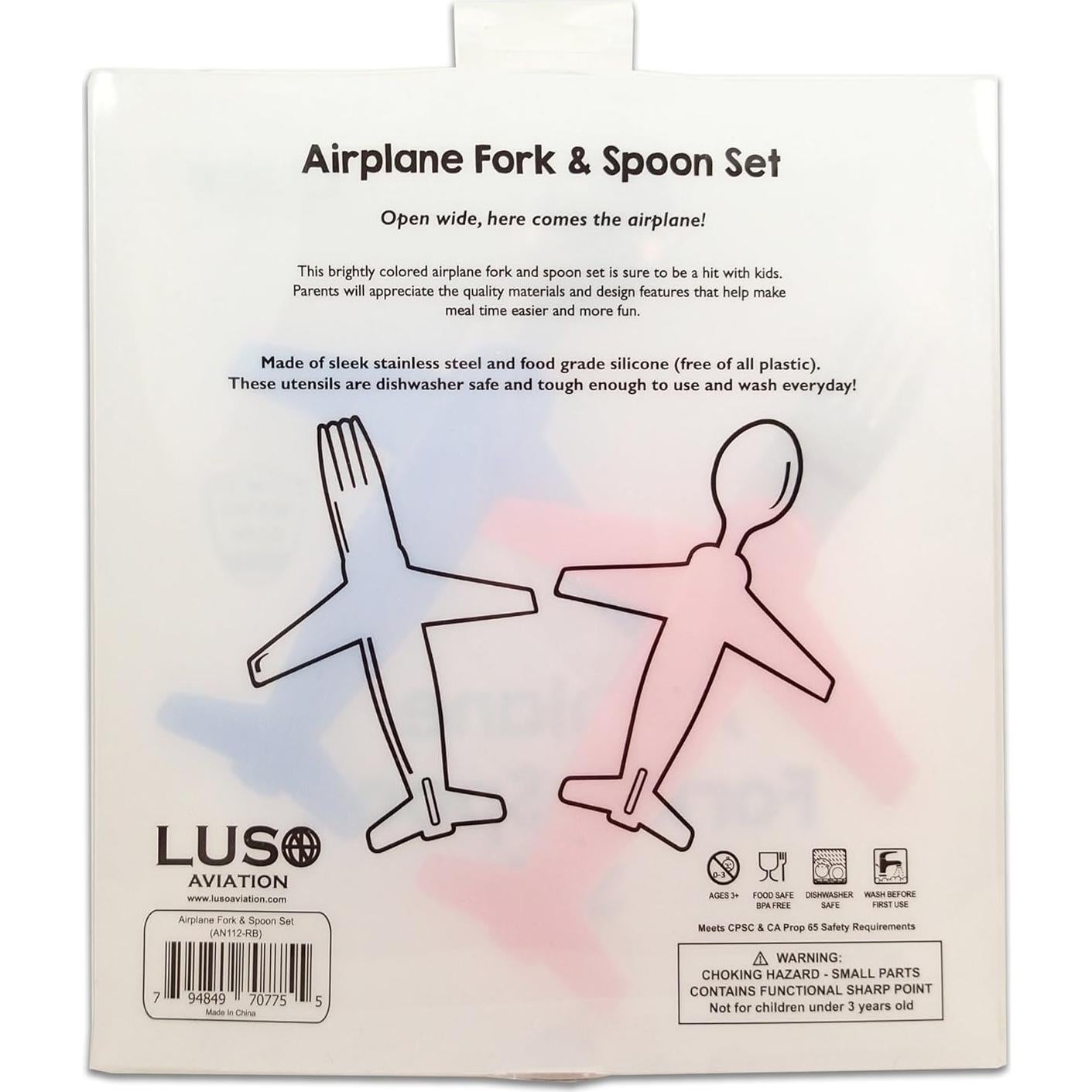 Juego de Tenedor y Cuchara de Avión para Niños - Acero Inoxidable y Silicona