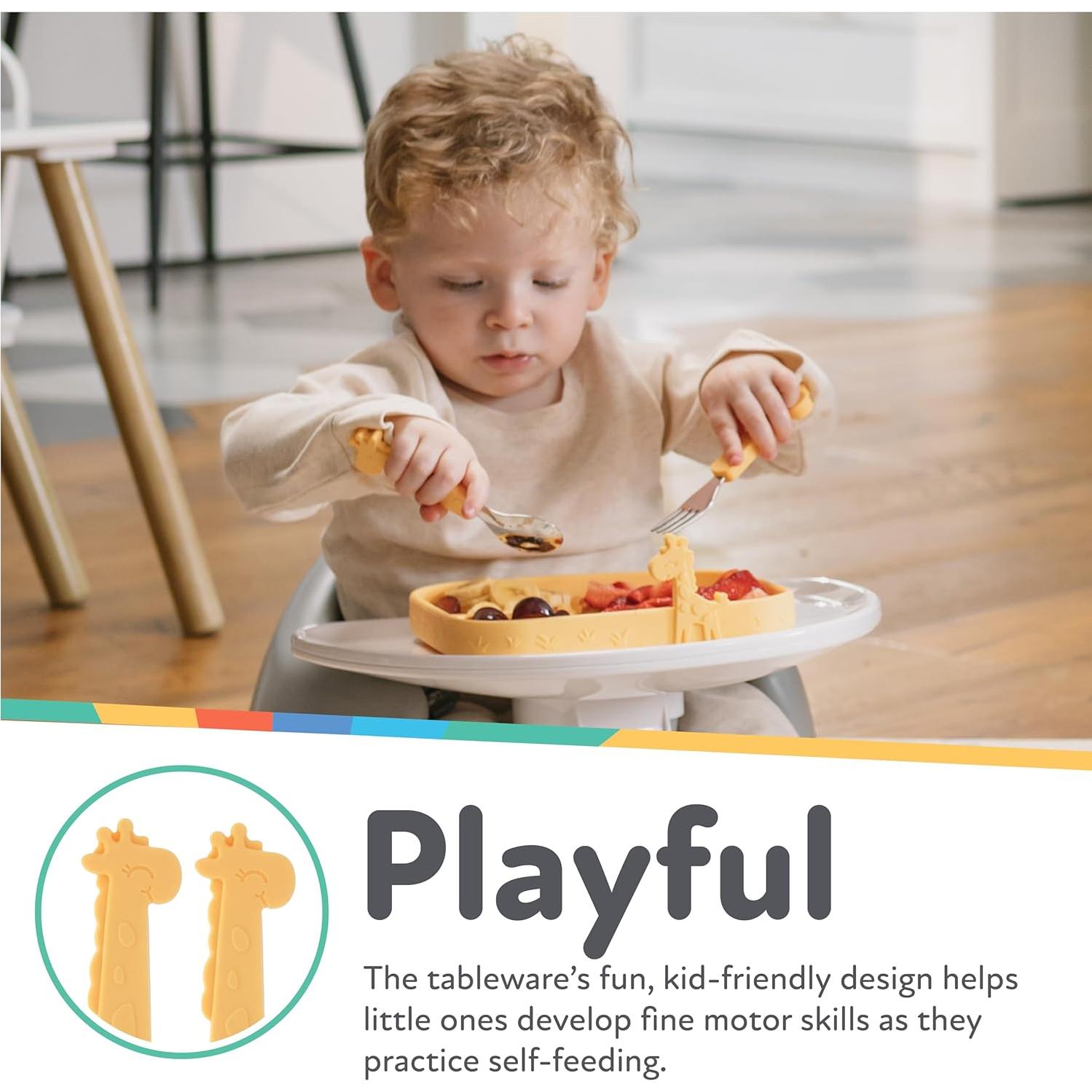 Juego de Tenedor y Cuchara Nuby Jirafa Amarilla 12+ Meses