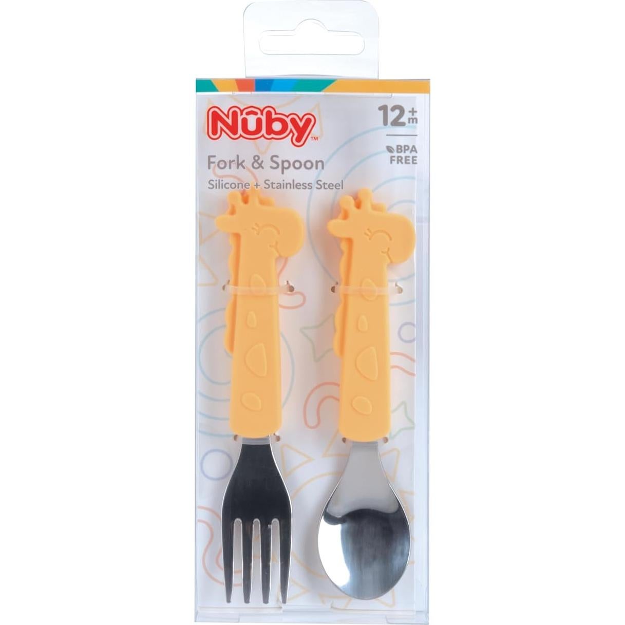 Juego de Tenedor y Cuchara Nuby Jirafa Amarilla 12+ Meses