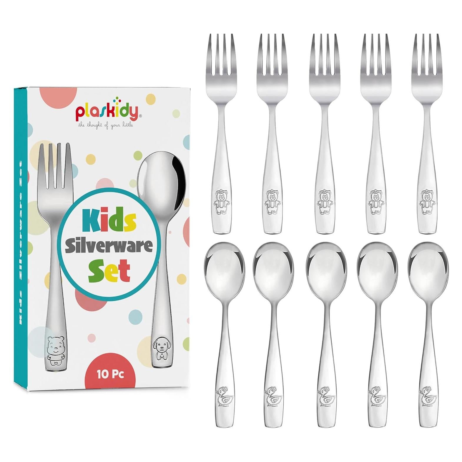 Juego de Cubiertos de Acero Inoxidable Plaskidy para Niños 10 Piezas