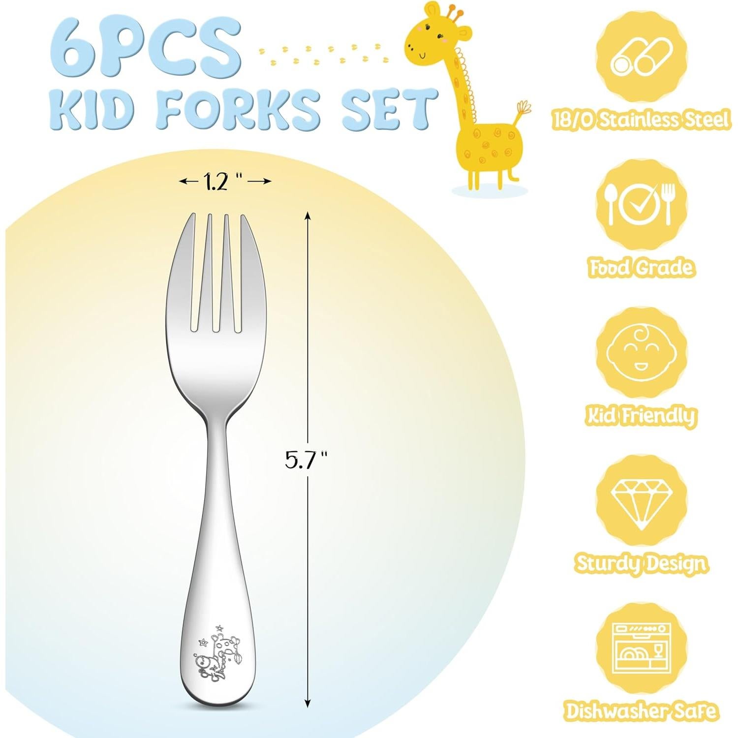 Juego de 6 Tenedores para Niños TeamFar - Acero Inoxidable Seguro