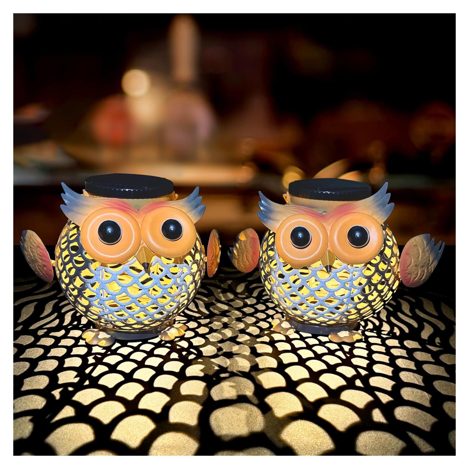 Paquete de 2 Linternas Solares Impermeables Búho Metal 31.5cm