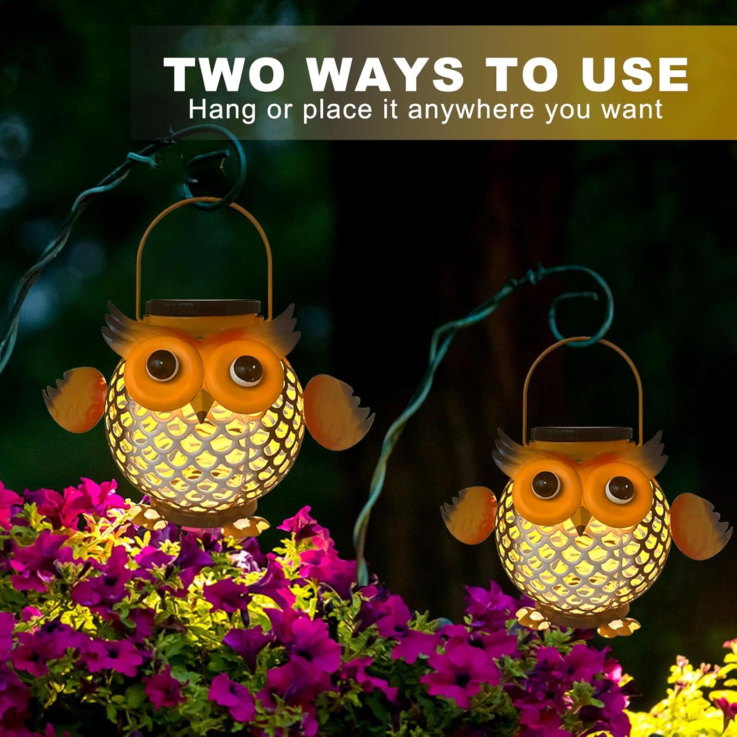 Paquete de 2 Linternas Solares Impermeables Búho Metal 31.5cm