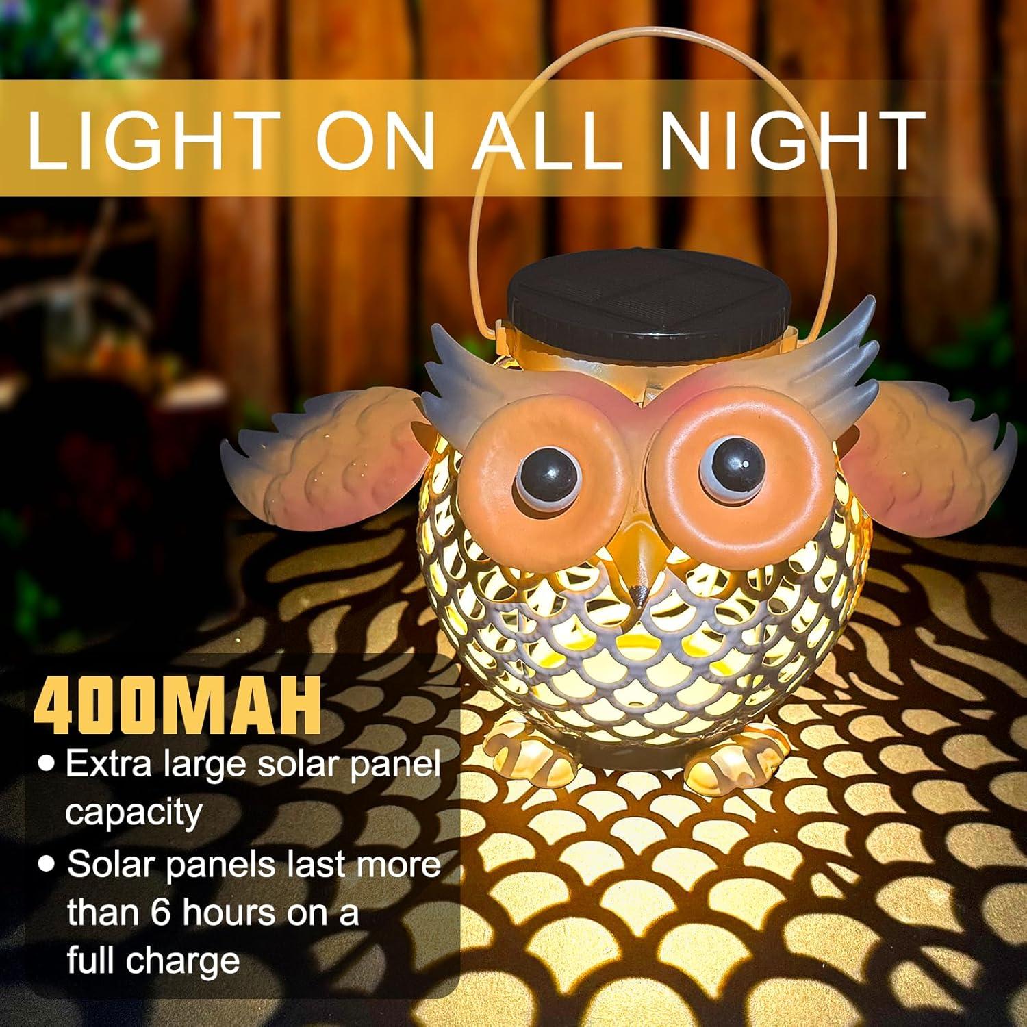 Paquete de 2 Linternas Solares Impermeables Búho Metal 31.5cm