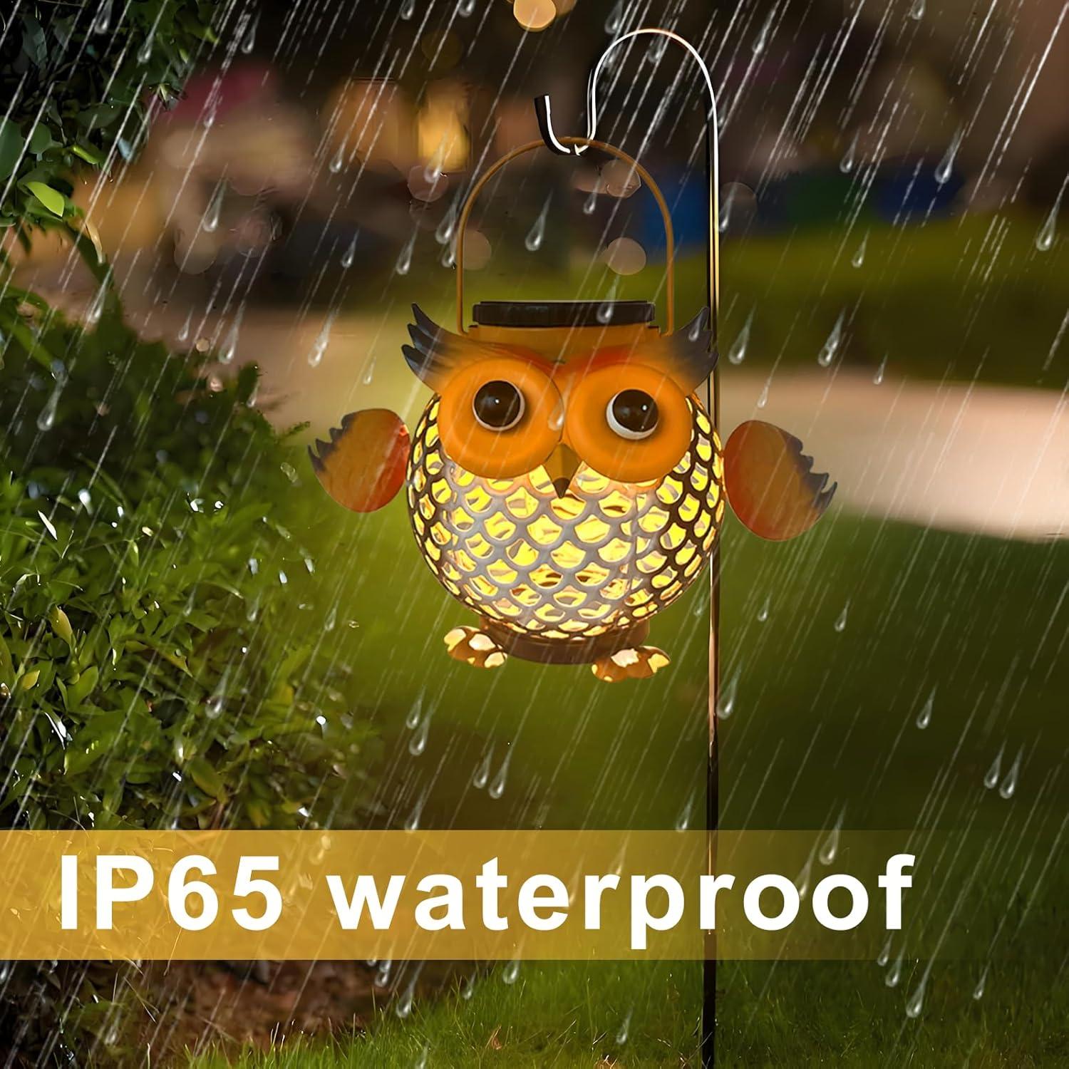 Paquete de 2 Linternas Solares Impermeables Búho Metal 31.5cm