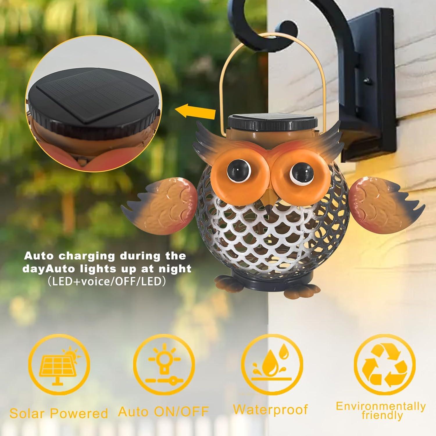 Paquete de 2 Linternas Solares Impermeables Búho Metal 31.5cm