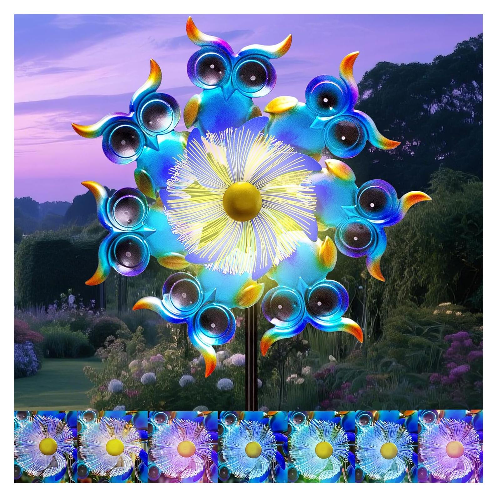 Molino de Viento Solar GIBMIDSER con Luz LED 130 cm Búhos