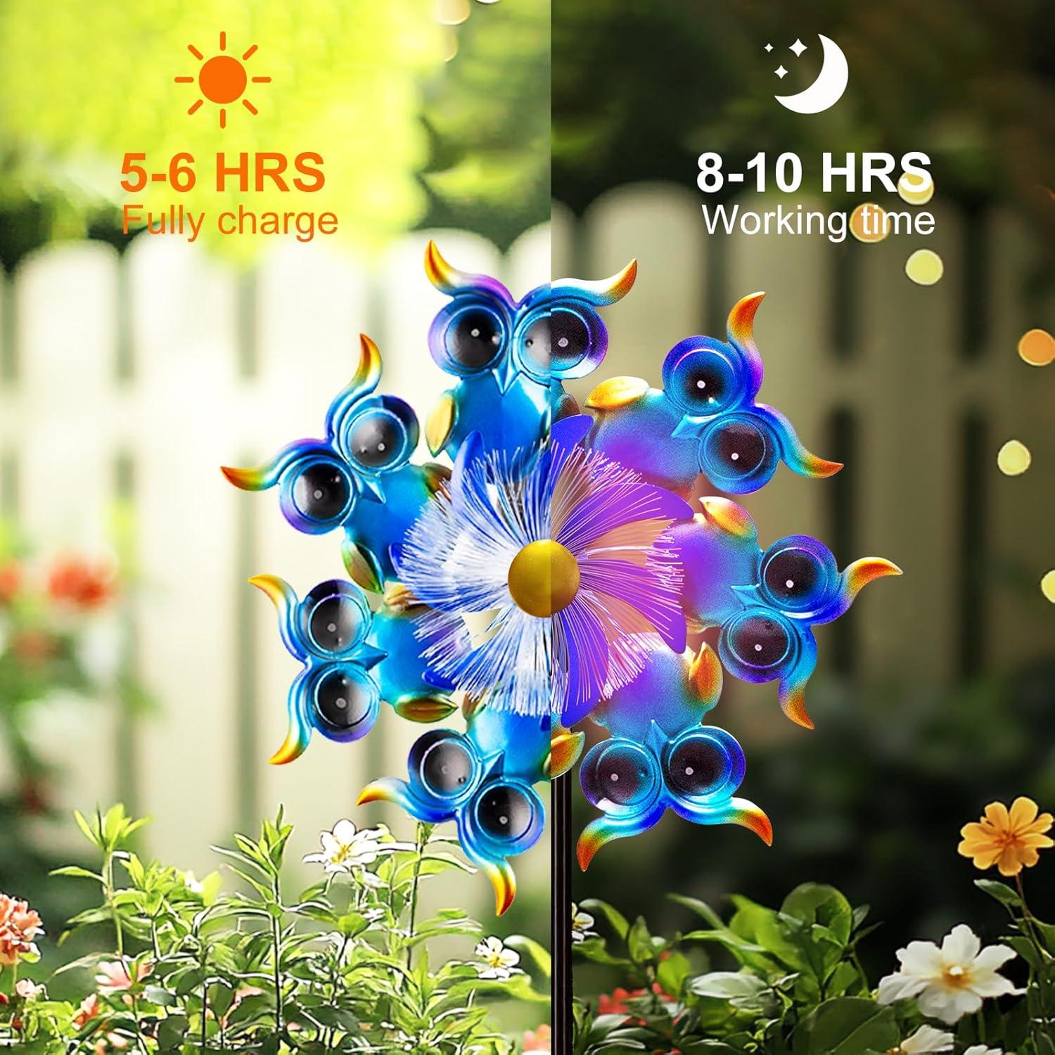 Molino de Viento Solar GIBMIDSER con Luz LED 130 cm Búhos