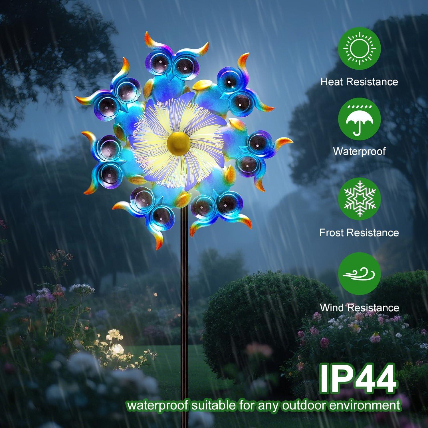 Molino de Viento Solar GIBMIDSER con Luz LED 130 cm Búhos