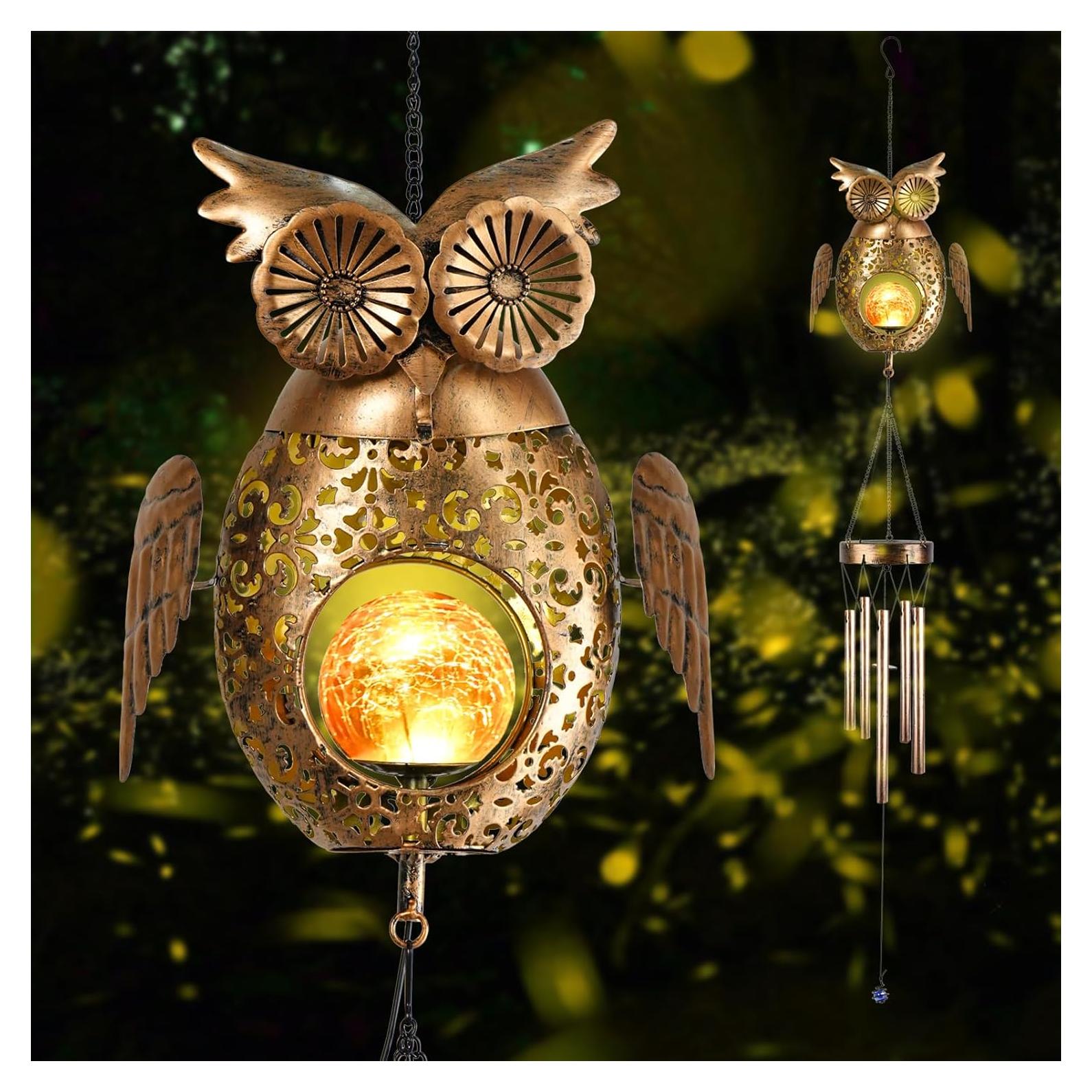 Campanas de Viento Solar KelvinLux Búho para Jardín 107cm