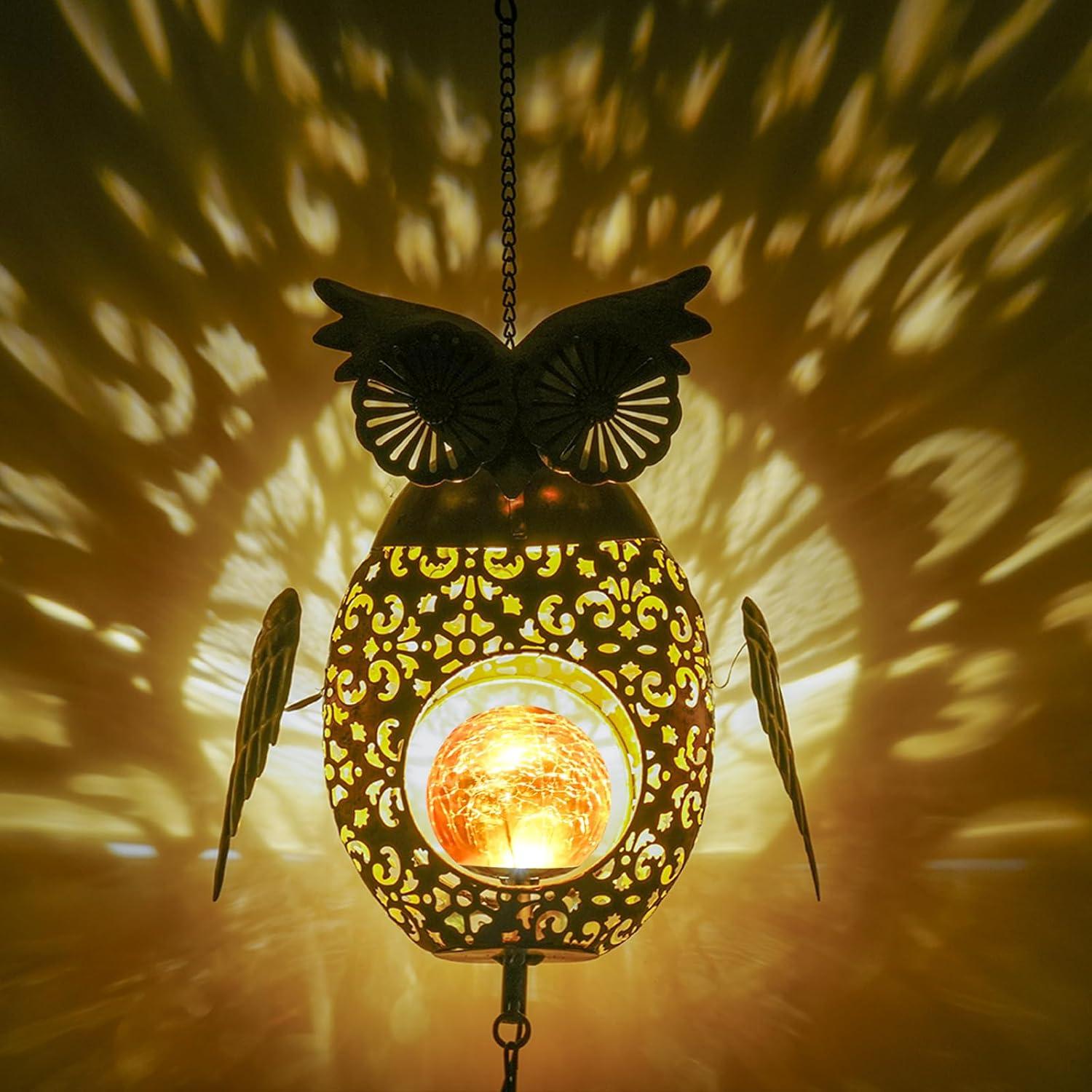 Campanas de Viento Solar KelvinLux Búho para Jardín 107cm