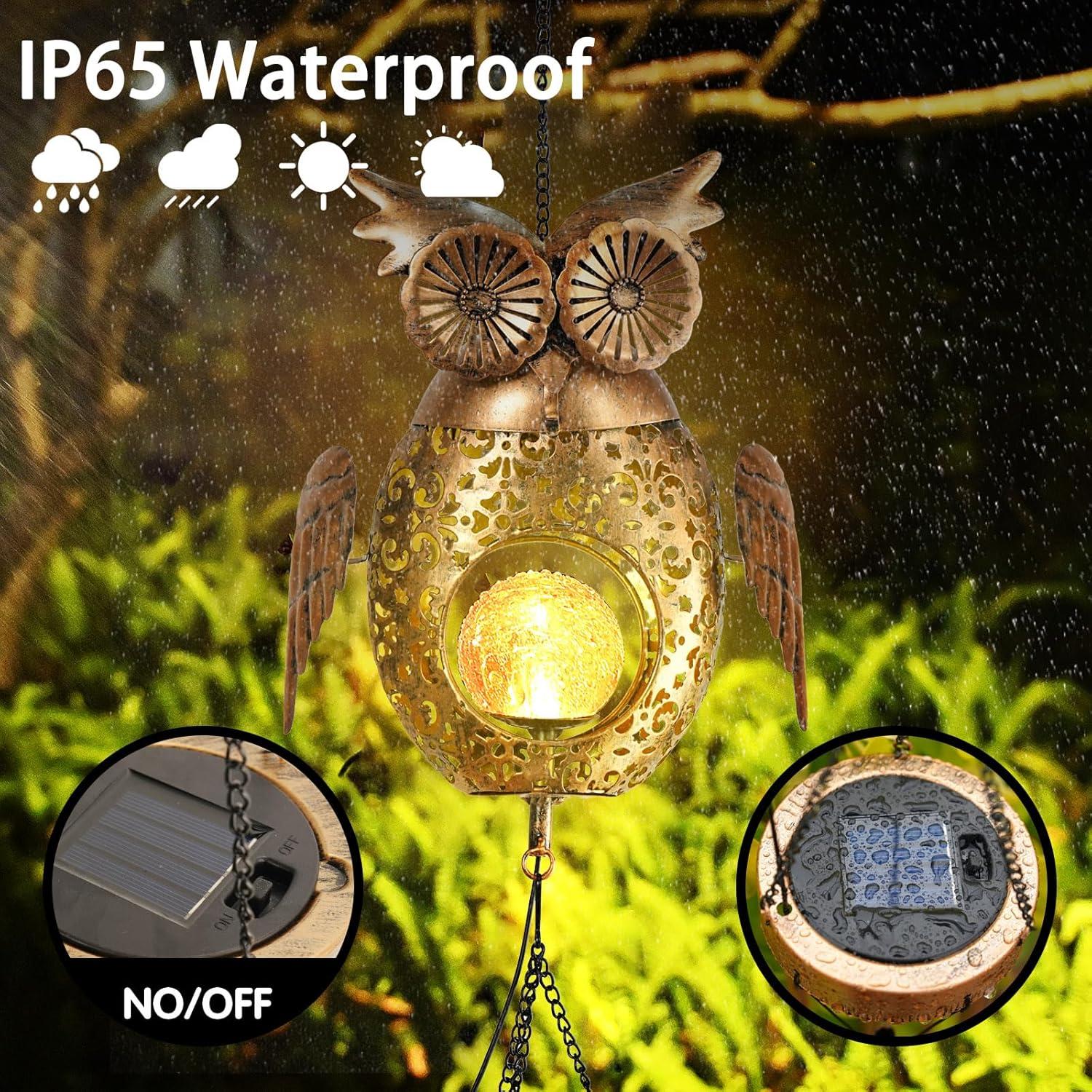 Campanas de Viento Solar KelvinLux Búho para Jardín 107cm