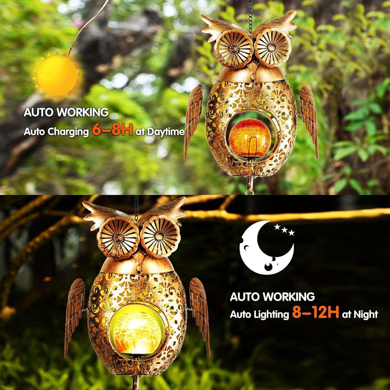 Campanas de Viento Solar KelvinLux Búho para Jardín 107cm