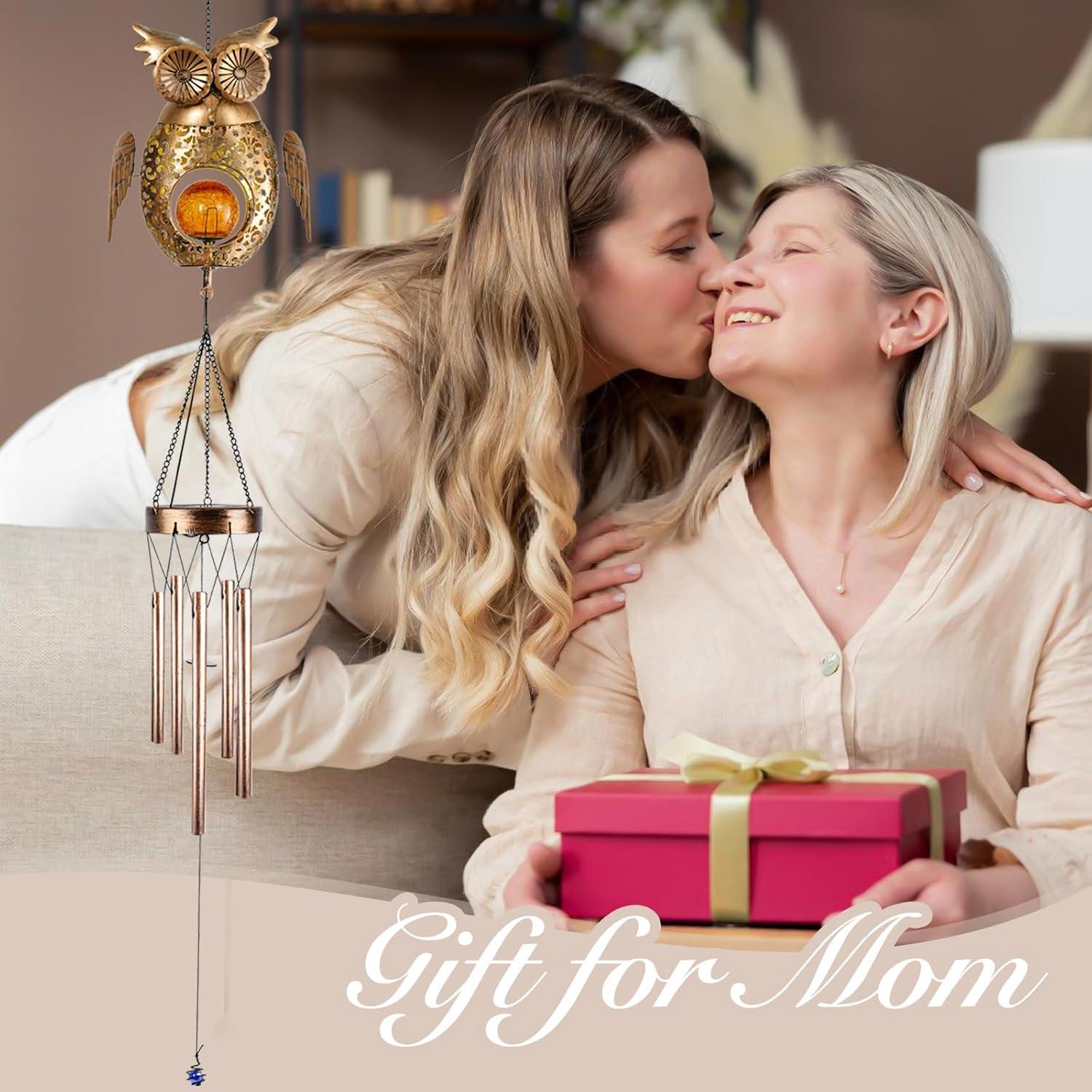 Campanas de Viento Solar KelvinLux Búho para Jardín 107cm