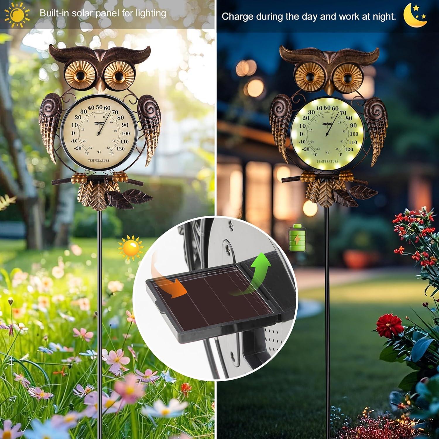 Termómetro Solar de Búho 6.1" para Jardín y Exterior