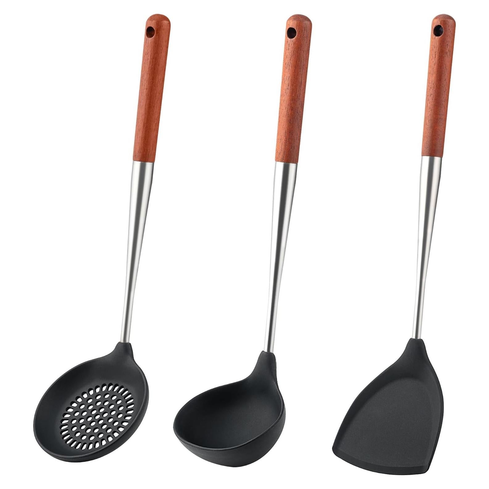Juego de Utensilios de Cocina FJNATINH 3 Piezas Silicona Acero Inoxidable