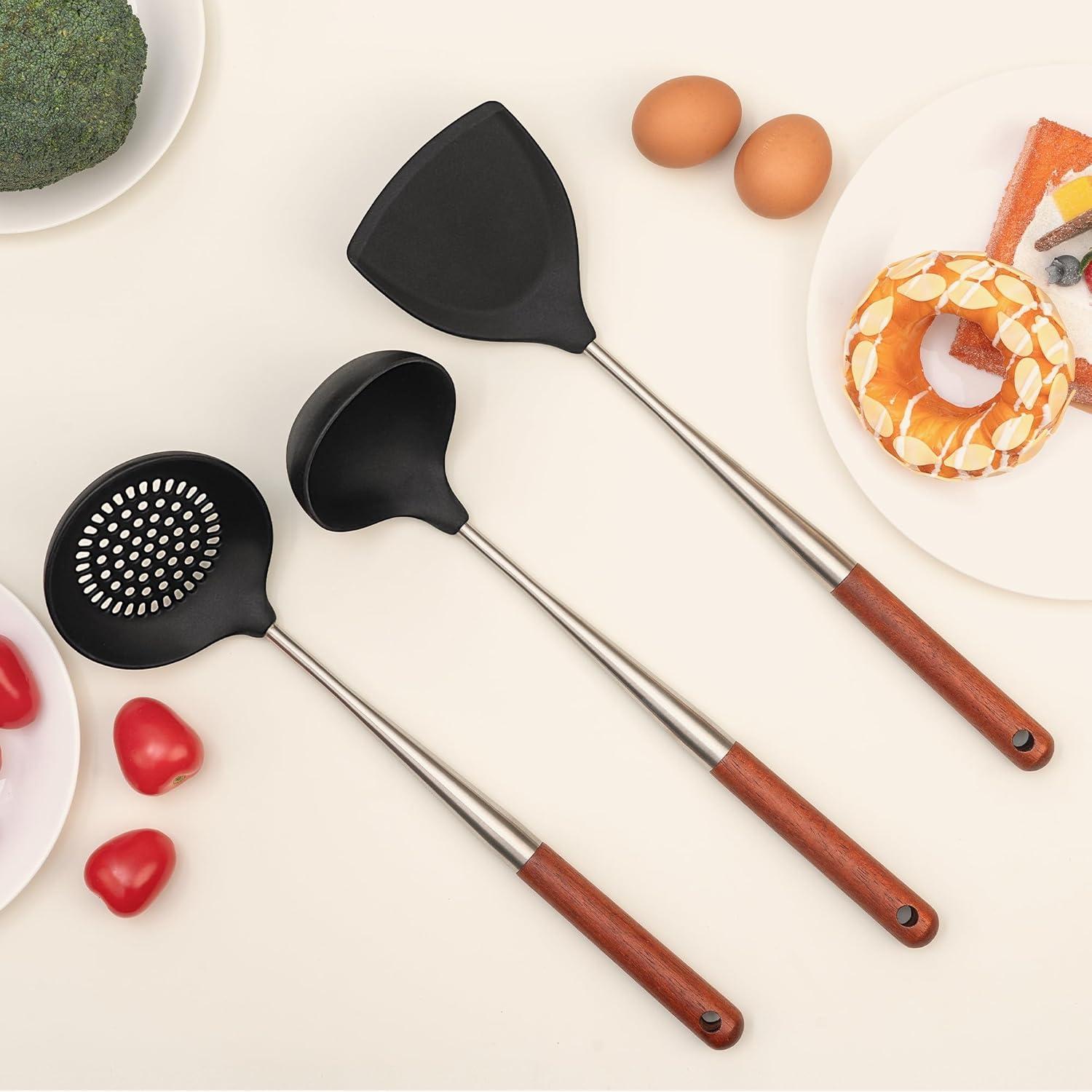 Juego de Utensilios de Cocina FJNATINH 3 Piezas Silicona Acero Inoxidable