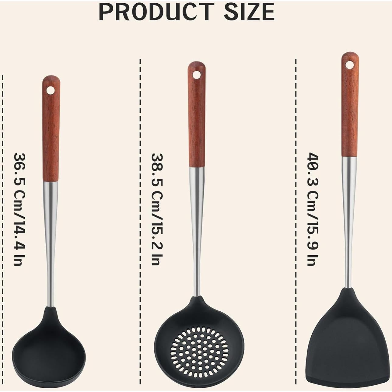 Juego de Utensilios de Cocina FJNATINH 3 Piezas Silicona Acero Inoxidable