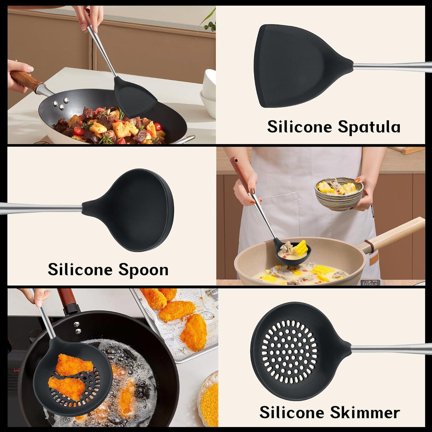 Juego de Utensilios de Cocina FJNATINH 3 Piezas Silicona Acero Inoxidable