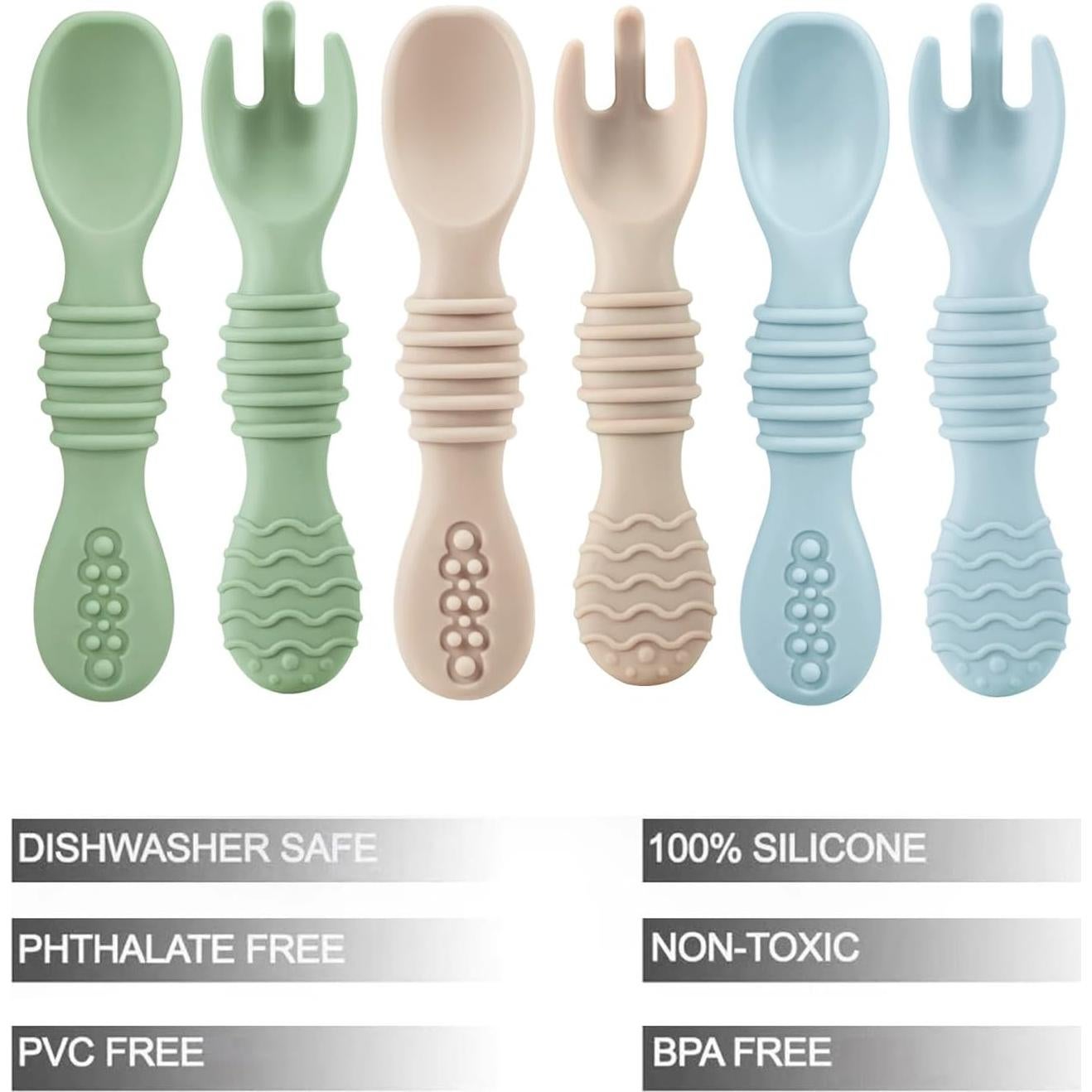 Set de 6 Cucharas y Tenedores de Silicona PandaEar para Bebés