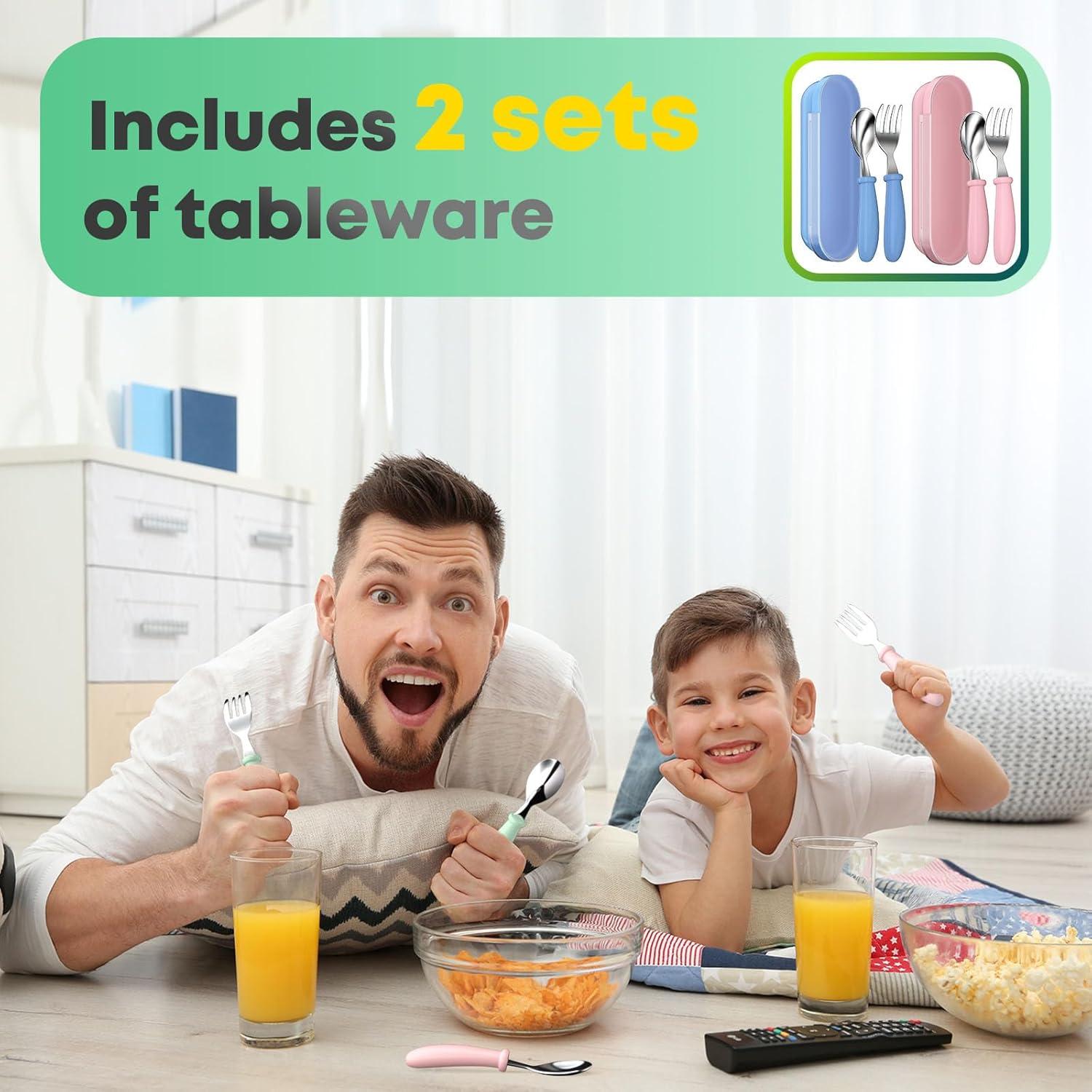 Set de Utensilios para Niños WXCWYQR - 4 Piezas Acero Inoxidable