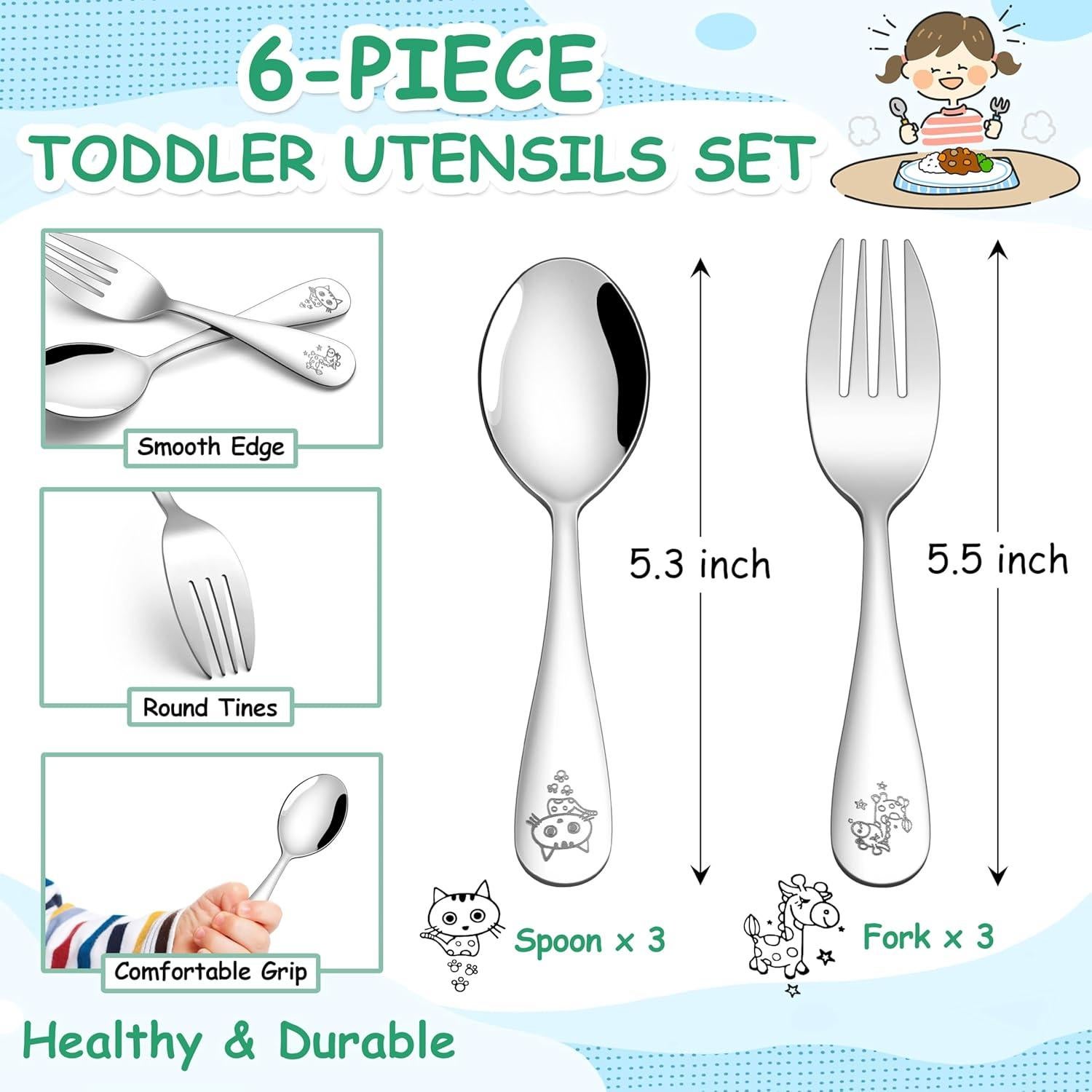 Set de Cubiertos para Niños E-far 6 Piezas Acero Inoxidable
