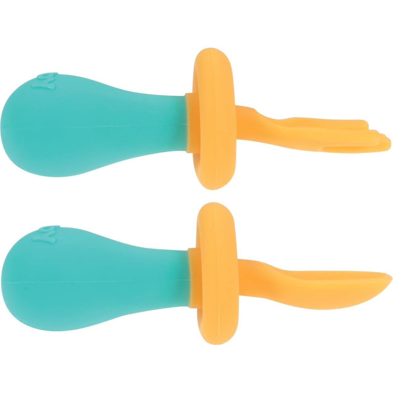 Juego de Cuchara y Tenedor Nuby de Silicona 6+ Meses - Naranja/Aqua