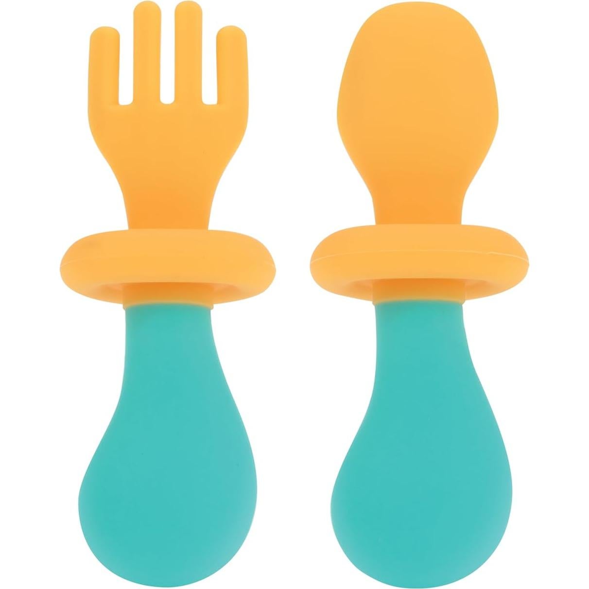 Juego de Cuchara y Tenedor Nuby de Silicona 6+ Meses - Naranja/Aqua